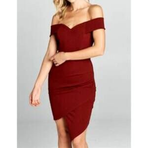 NEW STYLE RACK asymettrical off the shoulder mini dress in wine